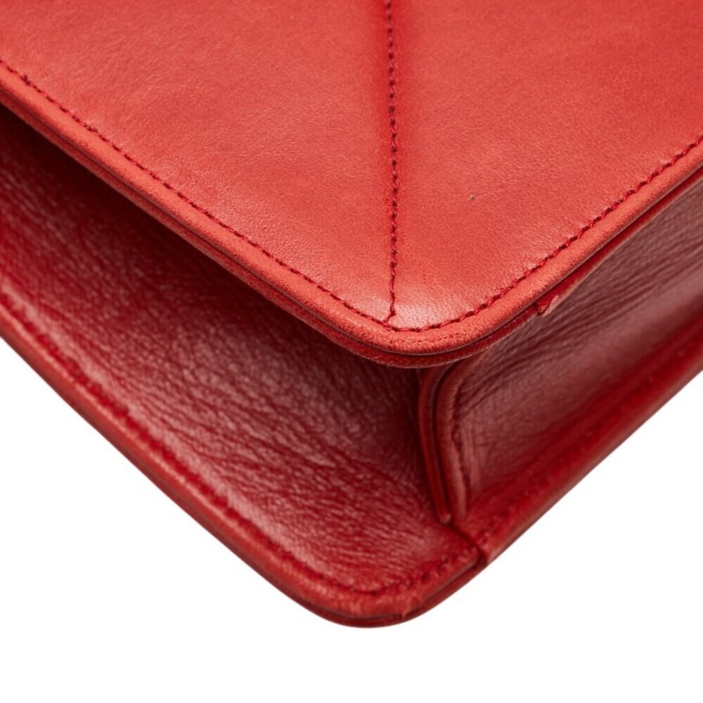 CHANEL Red Lambskin Leather Logo Shoulder Bag - Picture 5 of 12